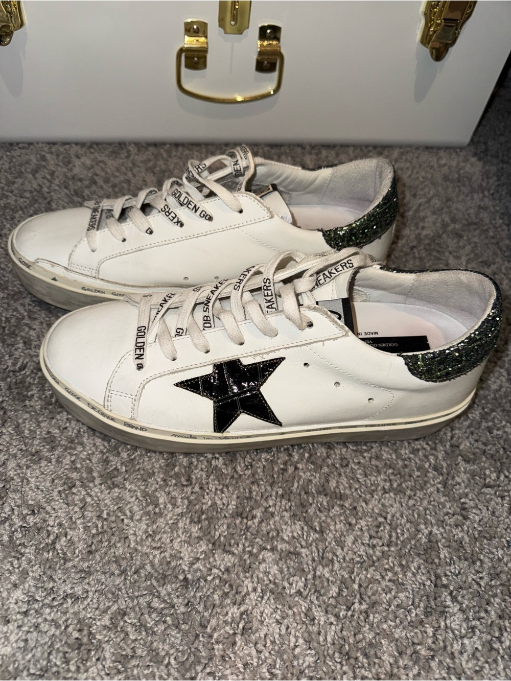 Golden Goose HI-STAR | Green Alligator Star and Green Glitter Heel Tab